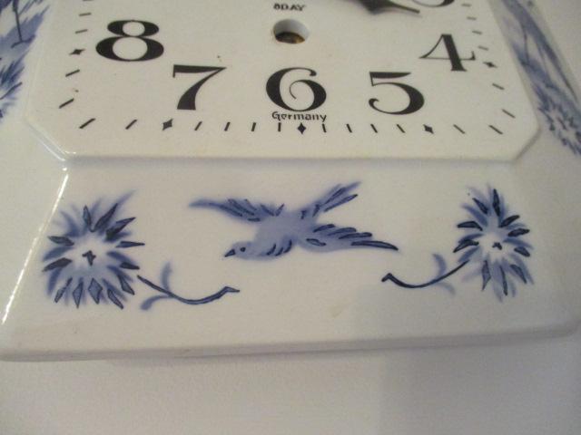 Two Blue and White German 8 Day Kitchen Clocks