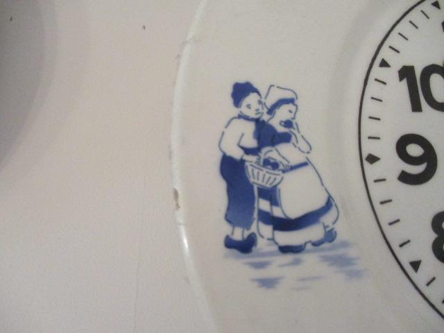 Two Round Blue and White German 8 Day Kitchen Clocks