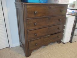 Dark Stained 2 Piece Chest with Bookcase Hutch