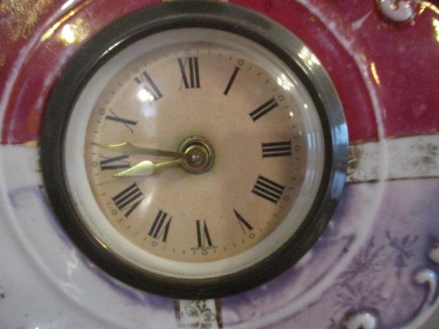 Vintage Porcelain Wind-Up Table Clock with Victorian Scene