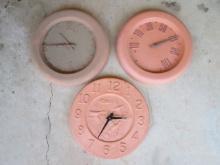 Two Terra Cotta Quartz Clocks and One Thermometer