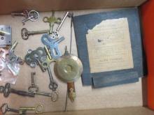 Old Clock Keys, Skeleton Keys, Clock Pendulums and Seth Thomas Wood Clock Back