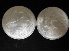 Lot of (2) 1966 Bahama Islands $2 Coins- 92.5% Silver