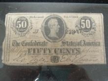 1864 50 Cent Confederate Note from Richmond, VA