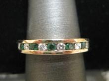 10k Gold Emerald and Diamond Band Ring- Appraised at $950!