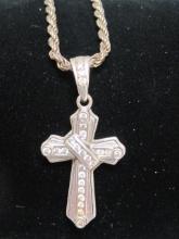 24" Sterling Silver Rope Chain w/ Sterling Silver Cross