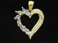 10k Gold Tanzanite and Diamond Heart Pendant