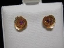 14k Gold Ruby Earrings in Flower Setting