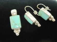 Sterling Silver Turquoise Pendant and Earrings