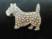 Sterling Silver and Marcasite Scotty Dog Pin