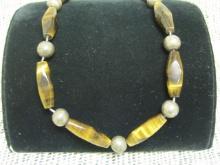 20" Sterling Silver and Tigers Eye Bead Necklace