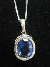 Sterling Silver Blue Topaz Pendant on 18" Chain
