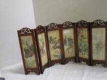 6 Divided Wood Screen w/Oriental Tiles