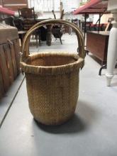 Large Woven Basket with Bent Wood Handles