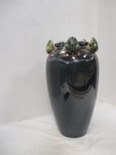 Pottery Glazed Vase w/Applied Frogs