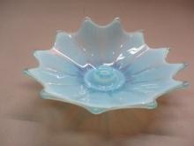 Fostoria Blue Opalescent Art Glass Candlestick Centerpiece 9"w X 3 1/2"h