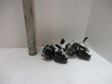 2 Garcia Mitchell 300 Spinning Fishing Reels and Wood Fishing Pole in