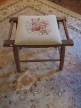 Vintage Stool with Embroidery Needlework Seat