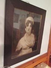 Vintage Coated Lithograph Portrait in Oak Frame