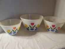 Midcentury Fire King Tulip 3 Piece Nesting Bowl Set