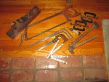 Vintage Tools-Planer, Hand Saws, Folding Tape, Hammers and C-Clamps