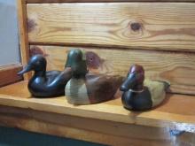 Three Stained Wood Carved Duck Decoys