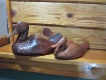 Two Wood Hand Carved Duck Decoys
