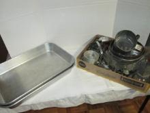 Vintage Baking Utensils and Large Aluminum Cake Pans-Shifter, Nut Grinder,