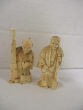 Two Signed Pre Ban Carved Ivory Chinese Figures
