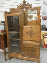 Antique Victorian Tiger Oak Side by Side Secretary