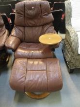 Leather Stressless Style Recliner, Ottoman and Table