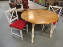Round Drop-Leaf Table and Pair of Side Chairs