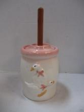 Hand Crafted Decorative Glazed Churn with Duck Motif with Dasher