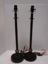Pair of Sculpted Resin and Metal Banquet Lamps