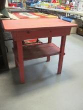 Painted Red Primitive Small Farm Table with Undershelf