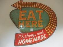 Nostalgic "Eat Here It's Cheap and Homemade" Metal Sign