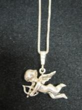 Sterling Silver Cupid Pendant and 20" Chain