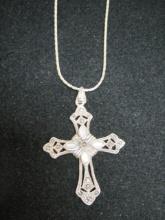 Sterling Silver Mother of Pearl Cross Pendant and 24" Chain