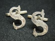 Antique Sterling Silver Cuff Links with "S" Initials