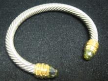 Sterling Silver Yurman Style Cable & Gemstone Bracelet