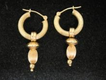 14k Gold Ribbed Hoops with Beads