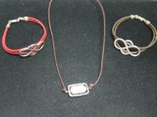 Leather Cord Necklace and  2 Bracelets with Sterling Silver Accents