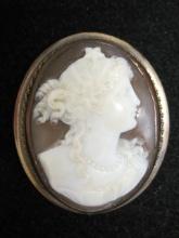 Antique Carved Shell Cameo Brooch