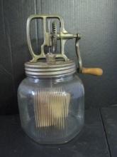 Vintage Wood Paddle Glass Jar Butter Churn