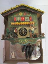 West German Chalet Style Cuckoo Clock with Suitor Climbing Ladder to Farmer's Daughter
