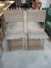 Pair of Folding Metal and Mesh Patio Chairs