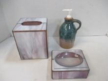 Brown's Pottery Arden, NC Soap Dispenser and Stained Glass Tissue Box