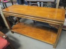 Vintage Burl Wood Sofa Table with Undershelf