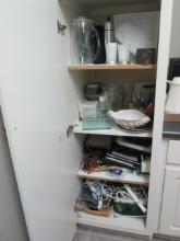 Contents of Pantry Cabinet-Office Supplies, Message Boards, Power Strips,