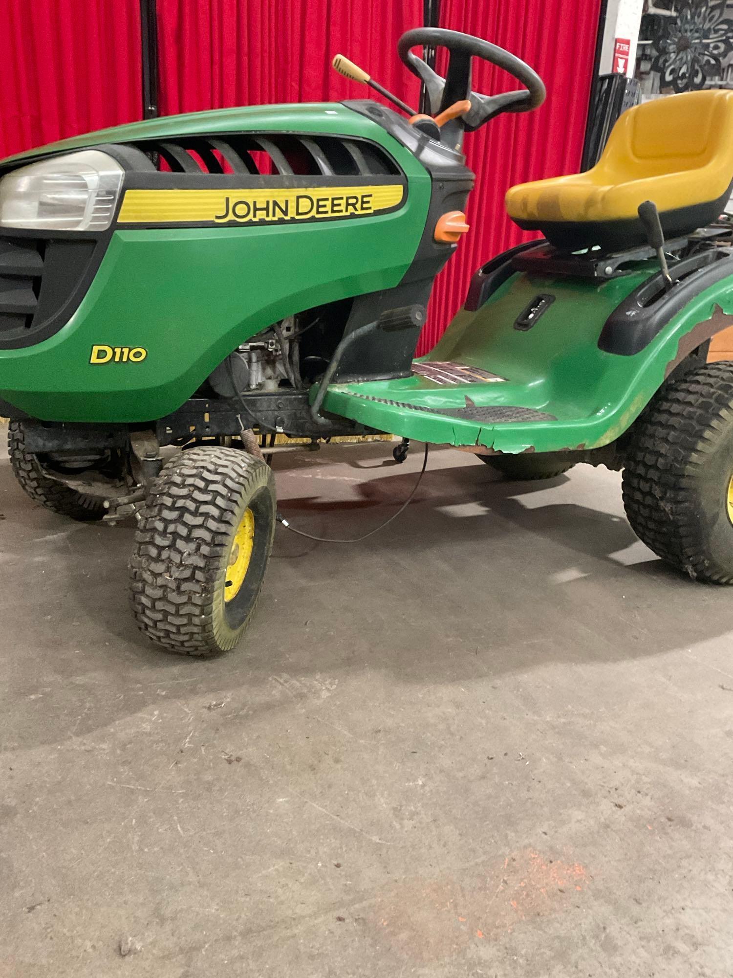 John Deere 19.5 HP D110 Riding lawn Mower, No deck See desc